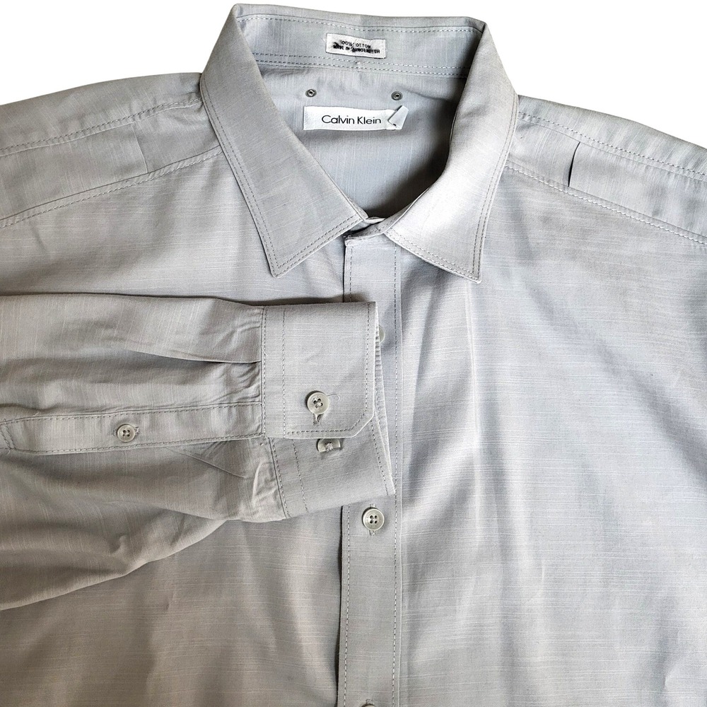 Calvin Klein Mens Large‎ Dress Shirt Long Sleeve Button Down Gray Roll up Sleeve